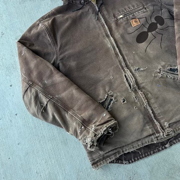 Vintage Y2K Carhartt J141 DKB brown DISTRESSED Sierra work wear jacket - Picture 2 of 11